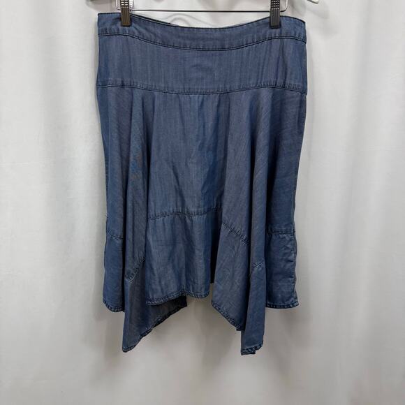 Anthropologie HD in Paris Chambray Denim BLue Asymmetrical Hem Skirt 6 - Picture 2 of 6
